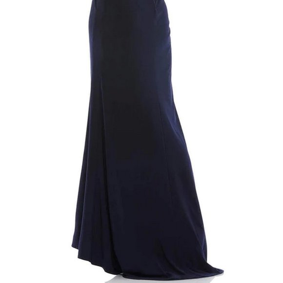 Mac Duggal Navy Blue Crystal Belt Jersey Gown - Picture 4 of 5